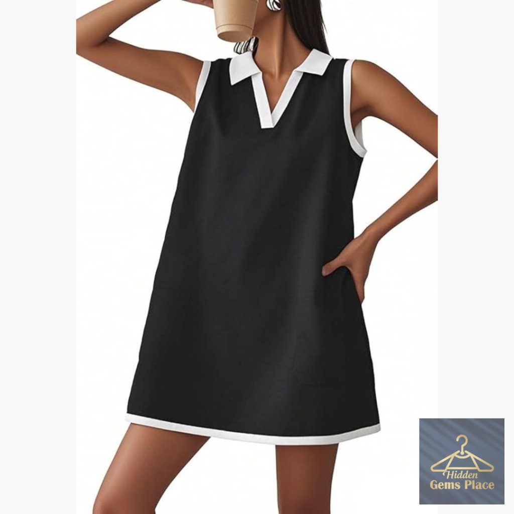 Loose Fit Sleeveless Mini Dress With Pockets Tennis Golf Activewear